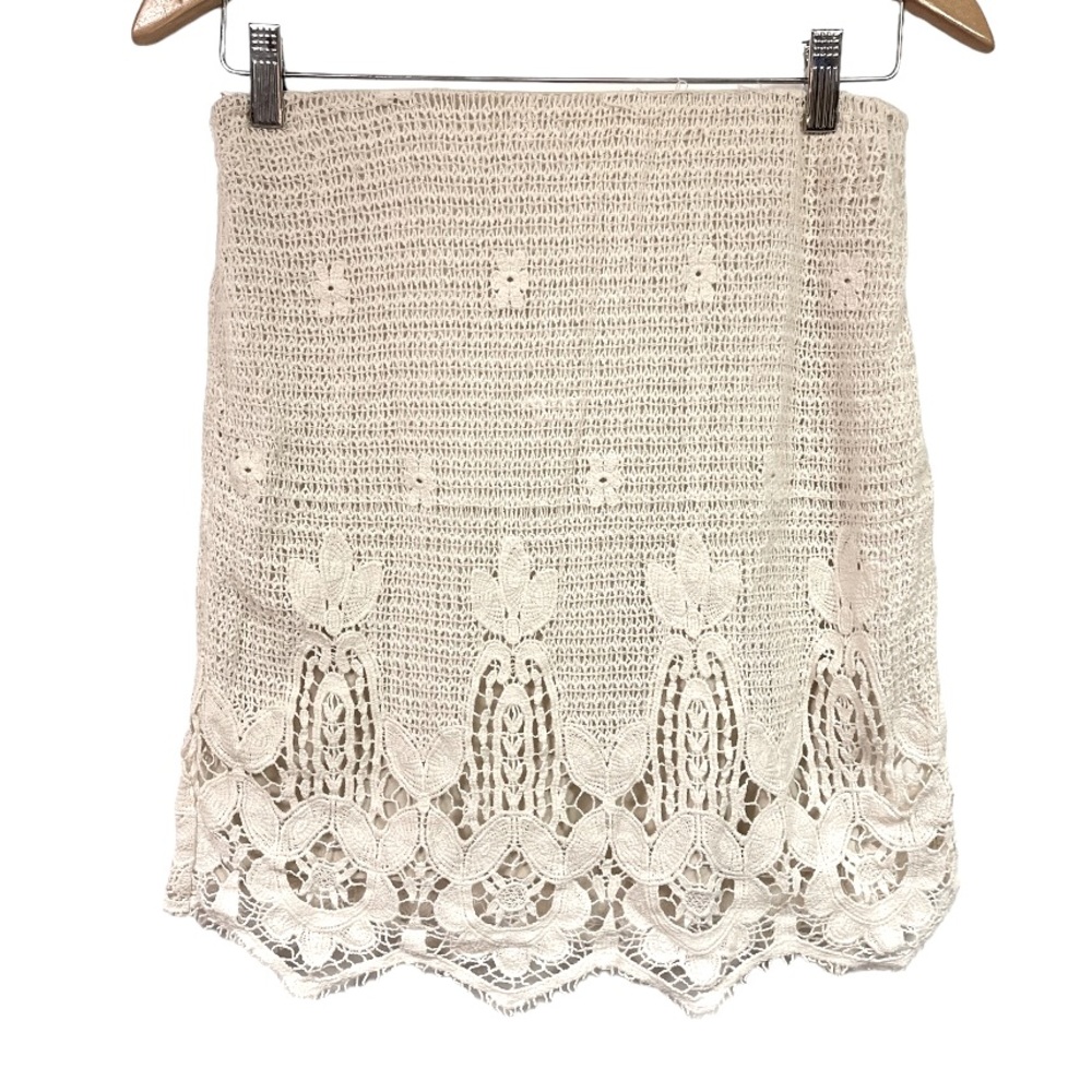 Wayf High Waisted Ivory Lace Crochet Midi Skirt